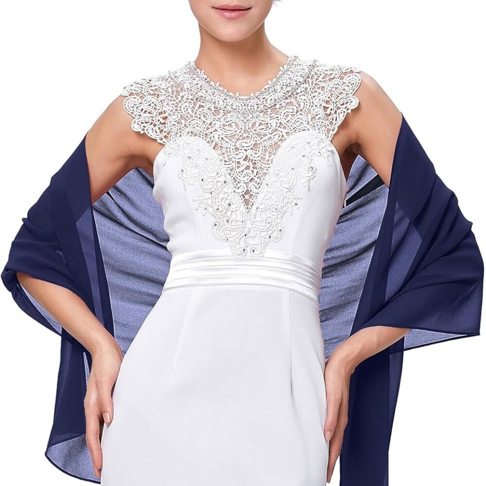 Chiffon Shawl Wraps Scarves Lightweight for Women Evening Dresses Wedding Brides - Picture 3 of 5